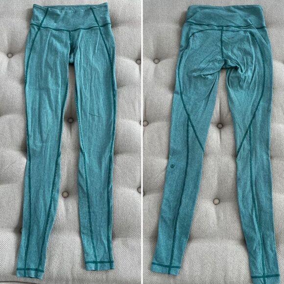 Lululemon Wunder Under Green Stripe Leggings 32” Inseam 4 - Picture 1 of 6